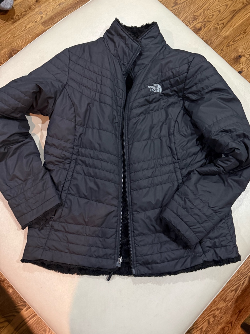 The North Face Women's Black Quilted Puffer Jacket with Fleece Trim